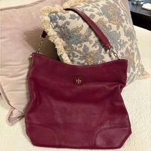 Tory Burch Red Leather Shoulder Bag with Classic Hobo Style